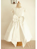 Cap Sleeves Ivory Lace Cotton Tea Length Flower Girl Dress 